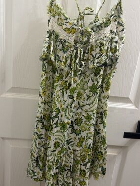 Free People White Floral Mini Dress with Green & Yellow Print